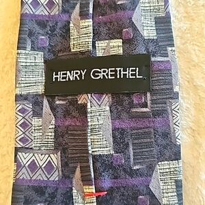 Henry Grethel Genuine Italian Silk Tie, Purple, Blue & Gray